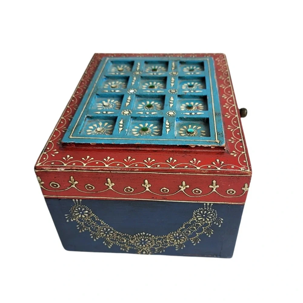 Embellished Bohemian Keepsake Jewelry Wooden Lidded Storage Box India‎ 4
